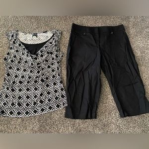 Apt 9 Stretch Pants 16 Black Capri JTB XL Blouse Top Outfit Lot Bundle